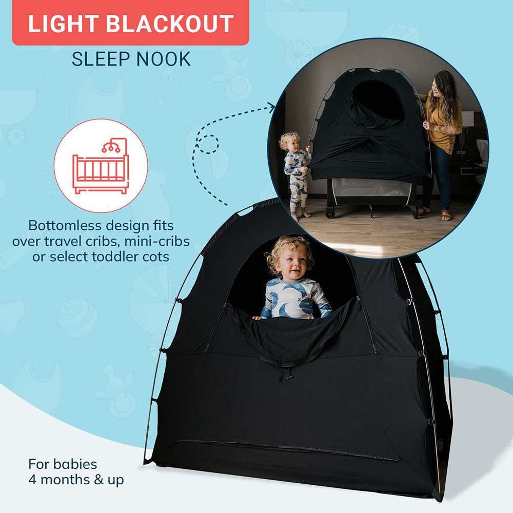 Custom Logo Blackout Crib Tent Breathable Fabric Portable Privacy Pod Blackout Canopy Crib Cover Baby Travel Crib Canopy Tent