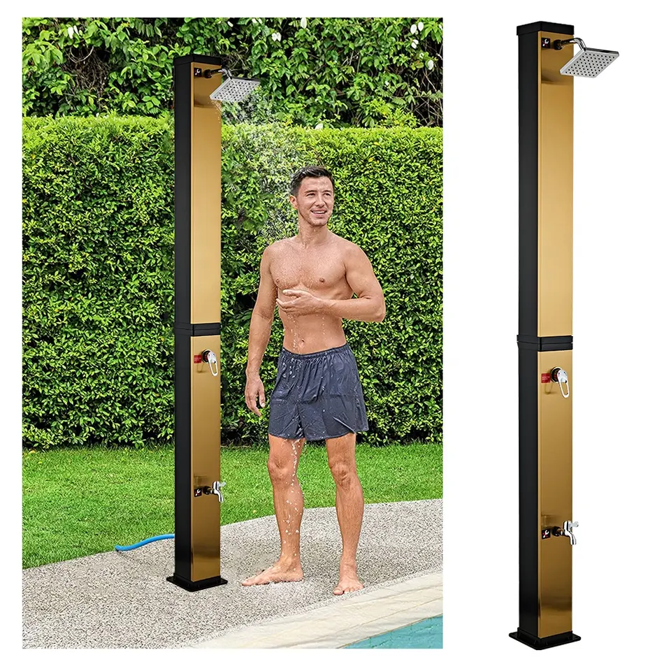 Golden 40L Tiktok style factory price outdoor solar shower garden PVC material outdoor showerfor swimming pools & garden