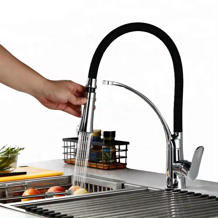 Kangrun Economic Flexible 360 degree swivel pull down black kitchen faucets sink taps faucets with single lever