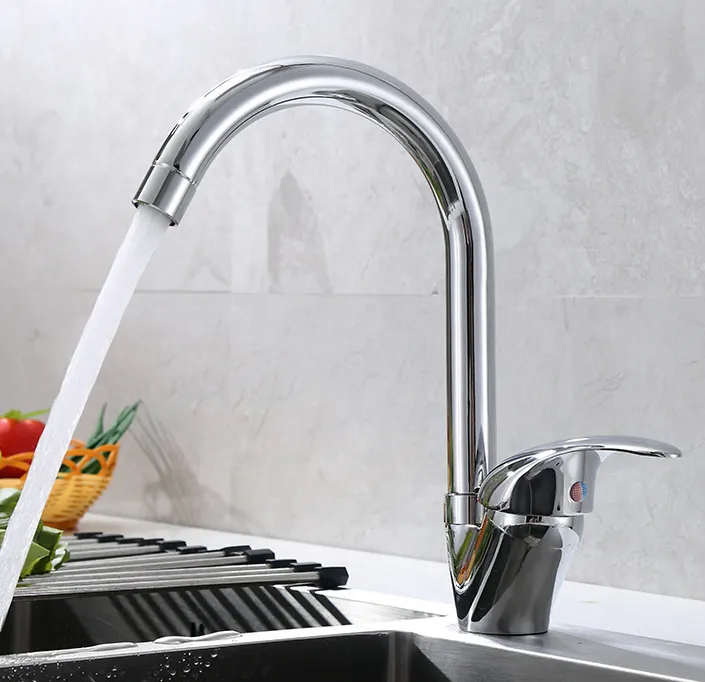 Kangrun simple style kitchen sink mixer tap brass hot cold water single lever silicon spout kitchen faucet