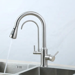 2024 Nickel Brushed Kitchen Sink Faucet with Pull Down Sprayer 2 Handle 3 in 1 Water Filter Purifier Kitchen Faucet