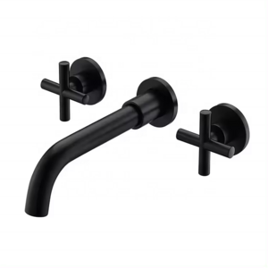 Kangrun New design high quality wall mounted bathroom sink basin taps faucets double handles black mixer