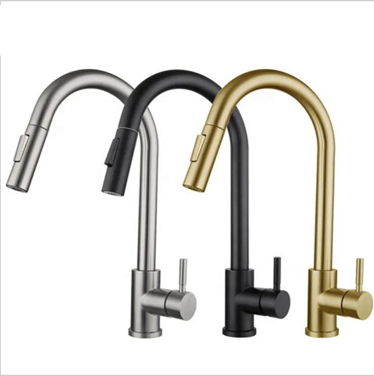 Deck Mounted Hot Cold Kitchen Sink Faucet Mixer Single Handle Touch Sensor Kitchen Faucet With Pull Out Sprayer