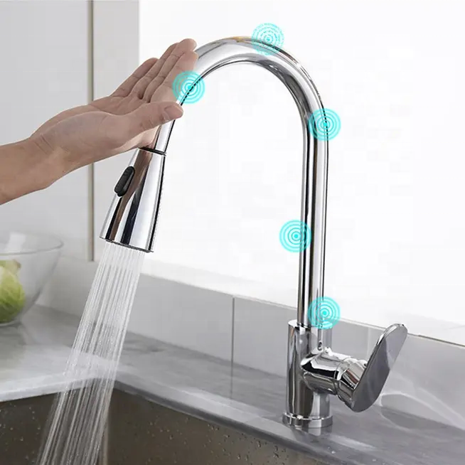 Kangrun Pull Down Sprayer Rotate Temperature Control 3 Modes LED Light Smart Sensor Touch Control Kitchen Faucet