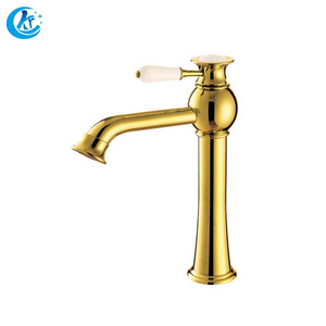 Kangrun Classic Antique All Copper Faucet Hot and Cold Bathroom Basin Faucet Gold Double Handle Swivel Faucet