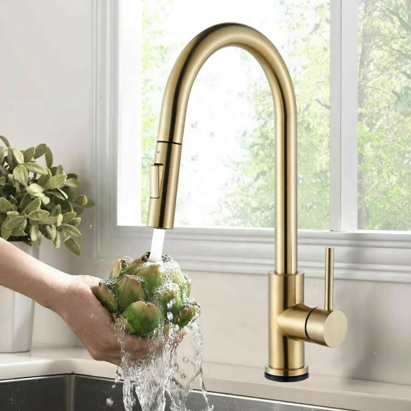 Deck Mounted Hot Cold Kitchen Sink Faucet Mixer Single Handle Touch Sensor Kitchen Faucet With Pull Out Sprayer