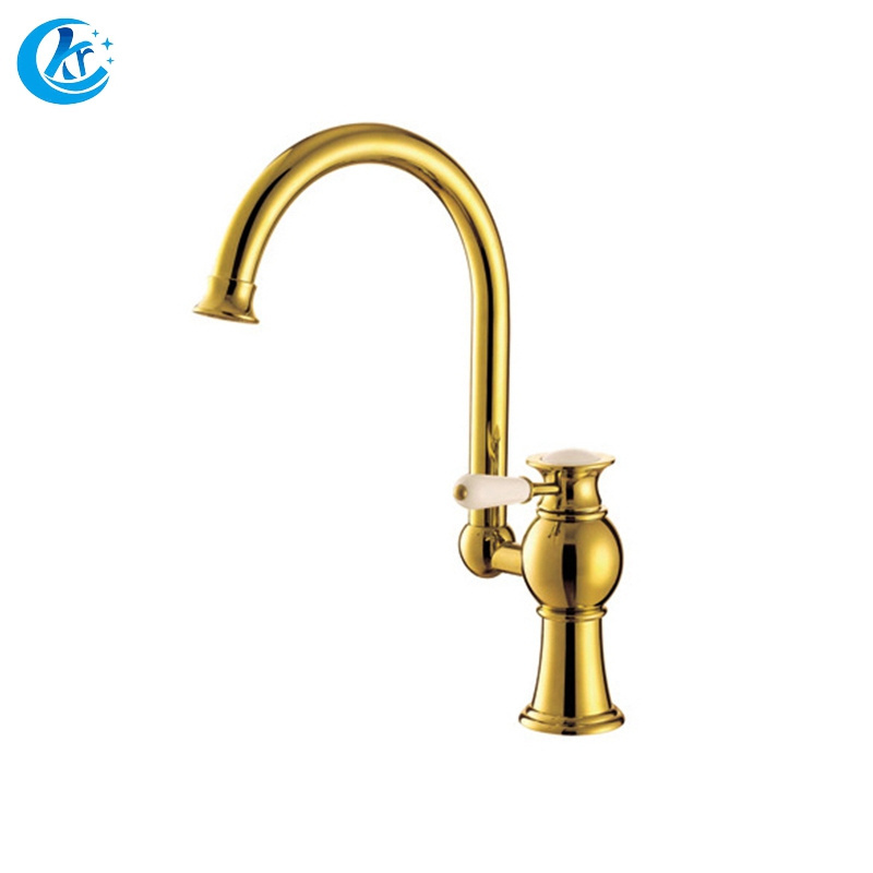 Kangrun Classic Antique All Copper Faucet Hot and Cold Bathroom Basin Faucet Gold Double Handle Swivel Faucet