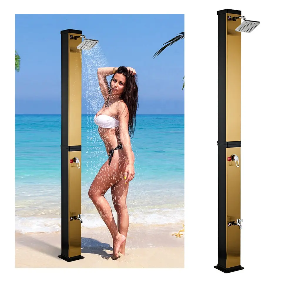 Golden 40L Tiktok style factory price outdoor solar shower garden PVC material outdoor showerfor swimming pools & garden