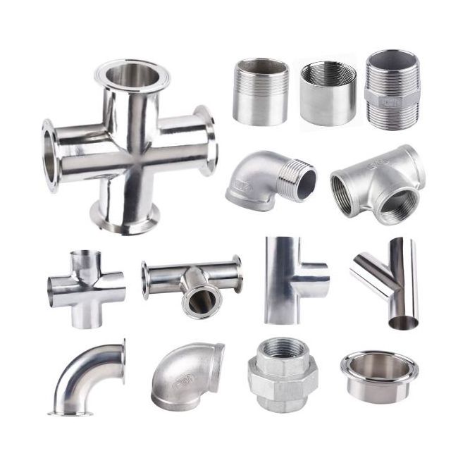 SS304 Top quality sanitary stainless steel welding anticorrosion tee elbow adapters coupling tri clamp 4 way cross pipe fitting