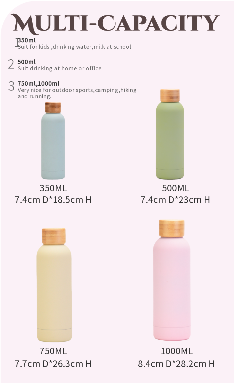 Custom Logo 750ml Double-Wall Stainless Steel Insulated Water Bottle with Bamboo Lid Eco-Friendly Flask for Hot Cold Beverages