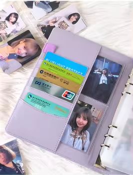 Kpop photocard PU collect book A5 Leather macaron binder photo album with magnetic button and pockets