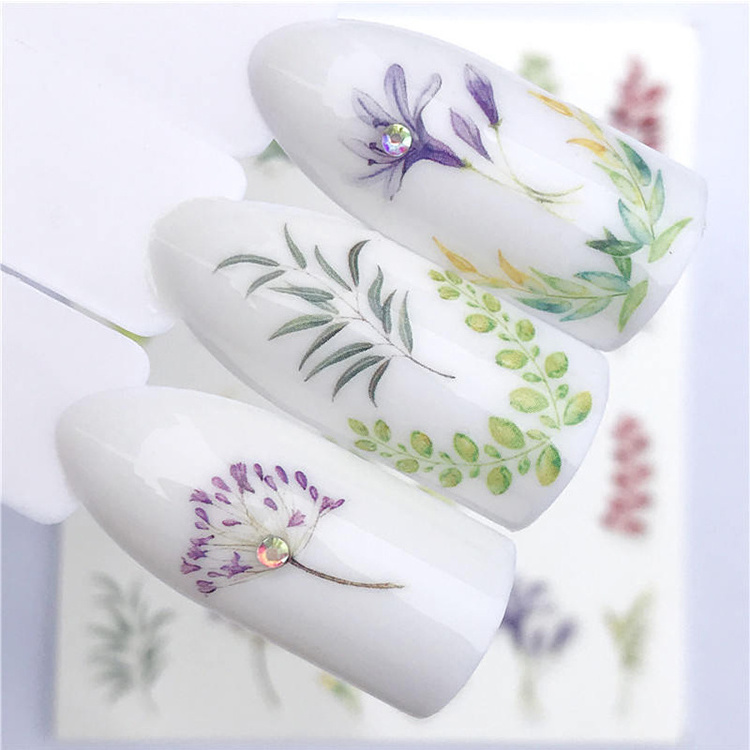 Custom logo printed decorative flower series nail art water transfer stickers full wraps nail decals