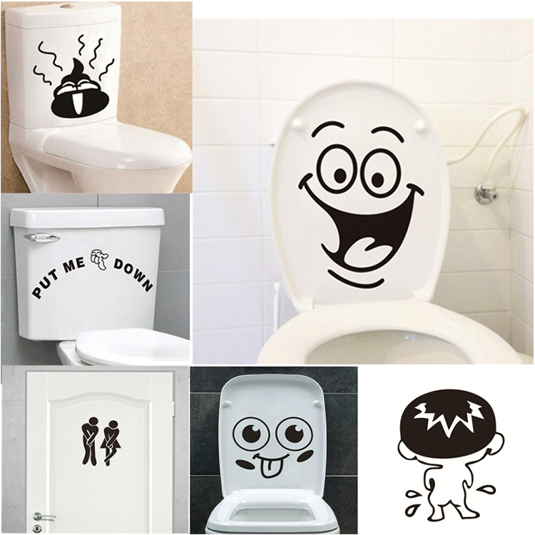 Wholesale cheap home decoration funny smile bathroom waterproof wall sticker for toilet