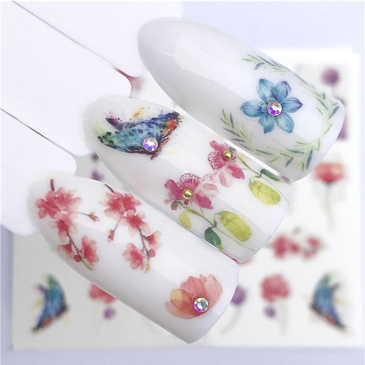 Custom logo printed decorative flower series nail art water transfer stickers full wraps nail decals