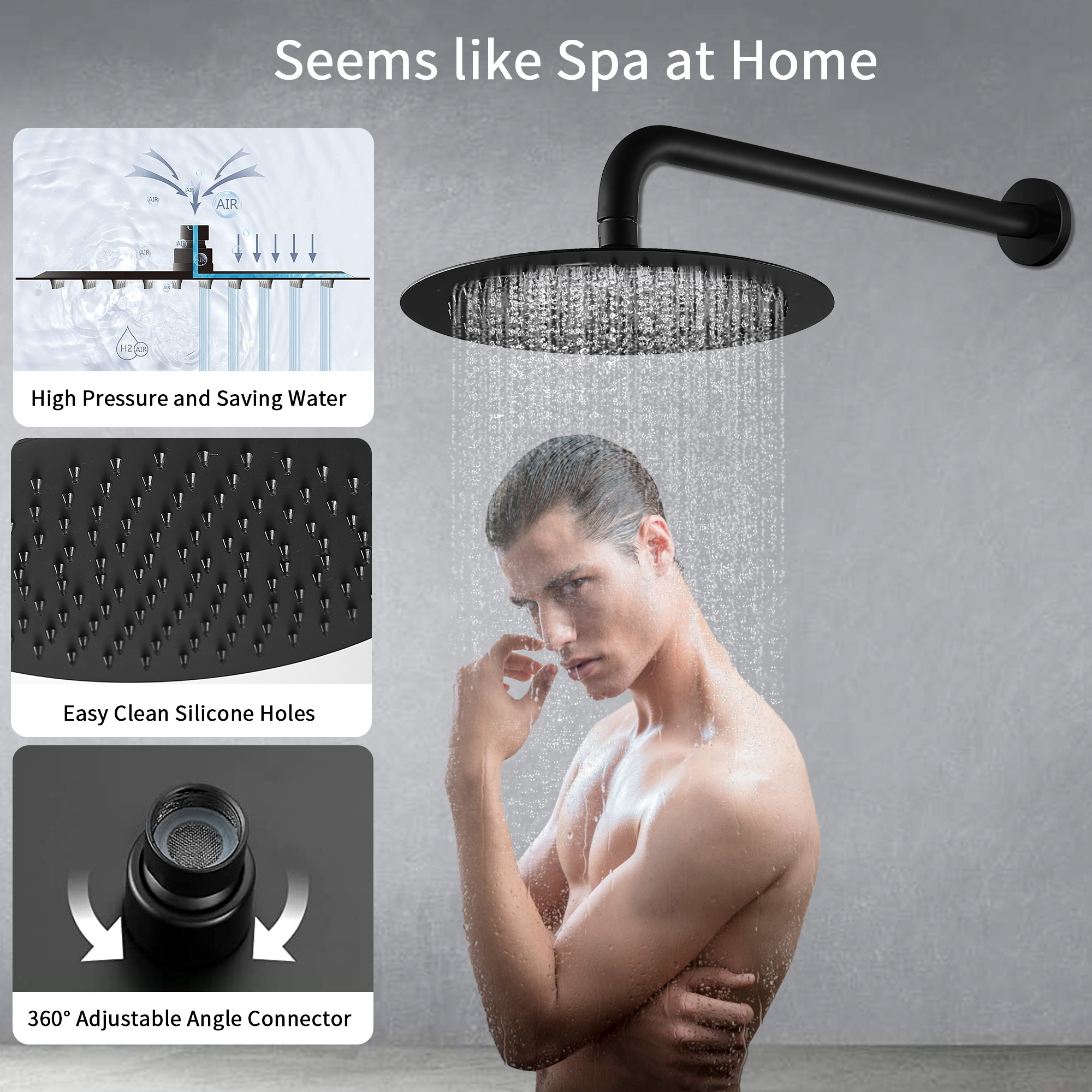 Matte Black Shower Faucets Set Rain Waterfall Concealed Shower System Wall Mount Bathtub Shower Mixer Combo Set