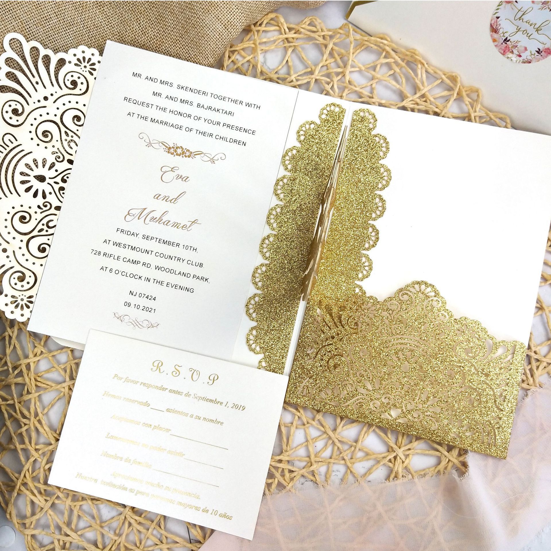 Design new high quality luxury laser cut pop up wedding invitations card with envelope