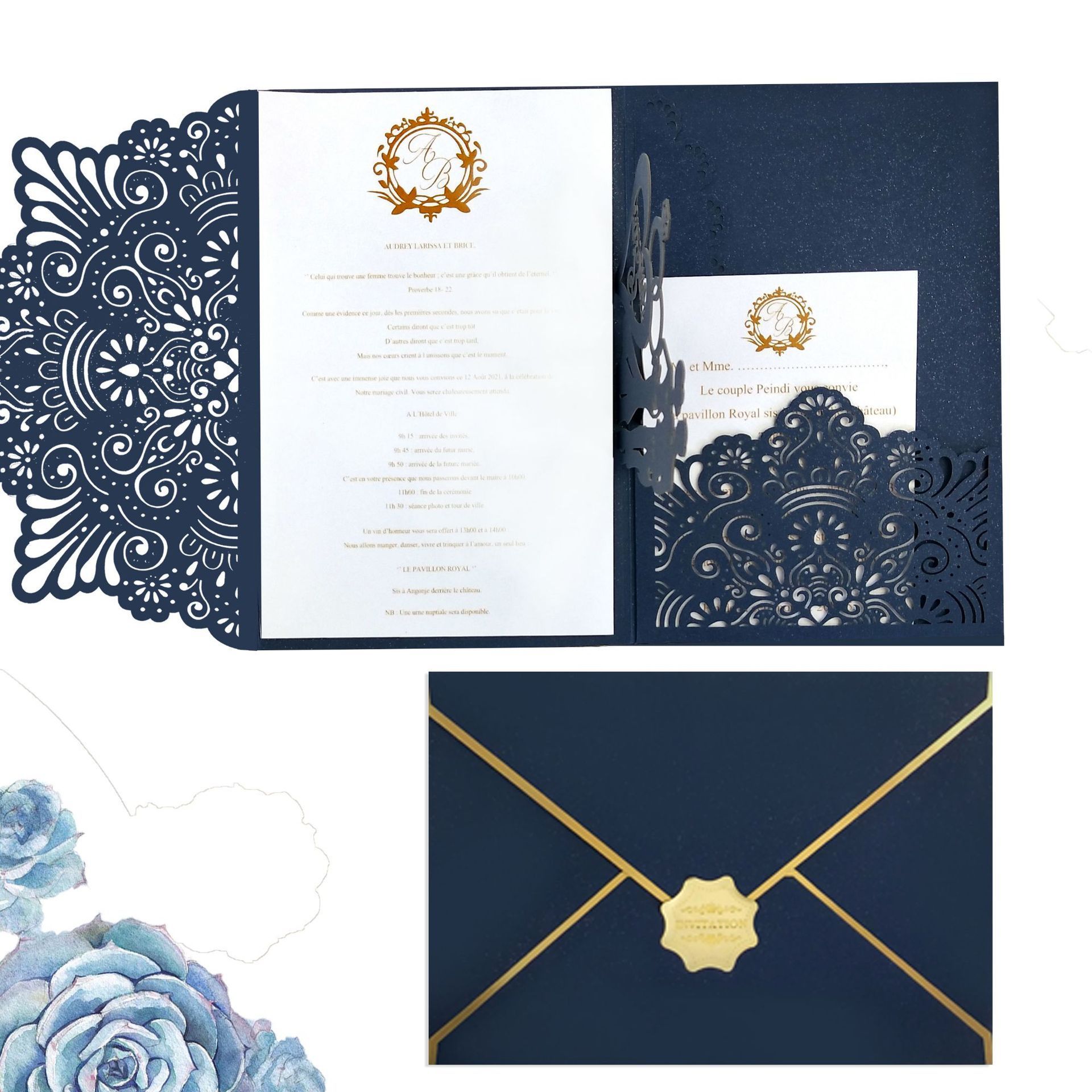 Design new high quality luxury laser cut pop up wedding invitations card with envelope