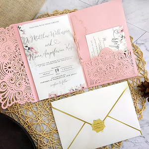 Design new high quality luxury laser cut pop up wedding invitations card with envelope