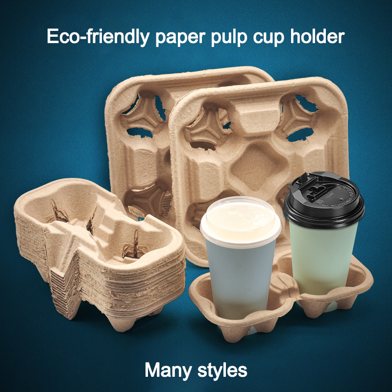 Reusable Cup Carrier Coffee Tea Hot Drink Paper Pulp Cup Holder 4 Cup Takeaway Carrier