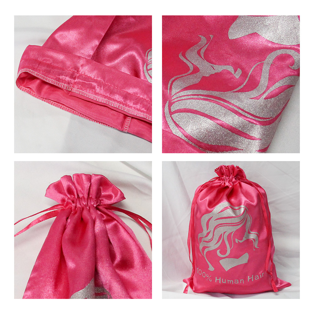 Custom Drawstring Silk Wig Bag Hair Packaging Luxury Jewelry Satin Bags With Logo High Quality Dust Bag For Shoes