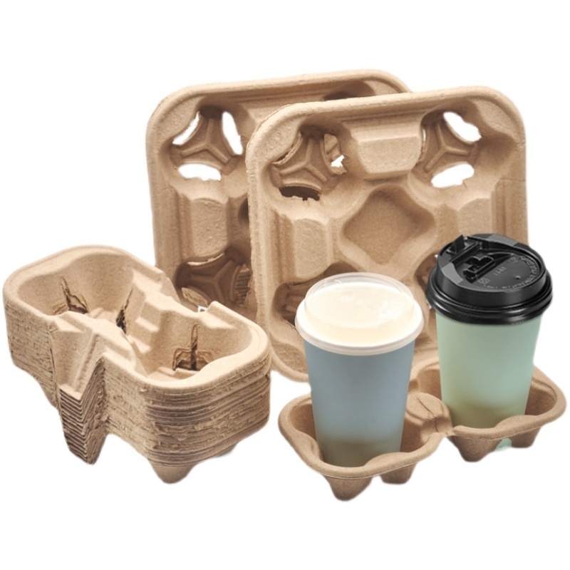 Reusable Cup Carrier Coffee Tea Hot Drink Paper Pulp Cup Holder 4 Cup Takeaway Carrier