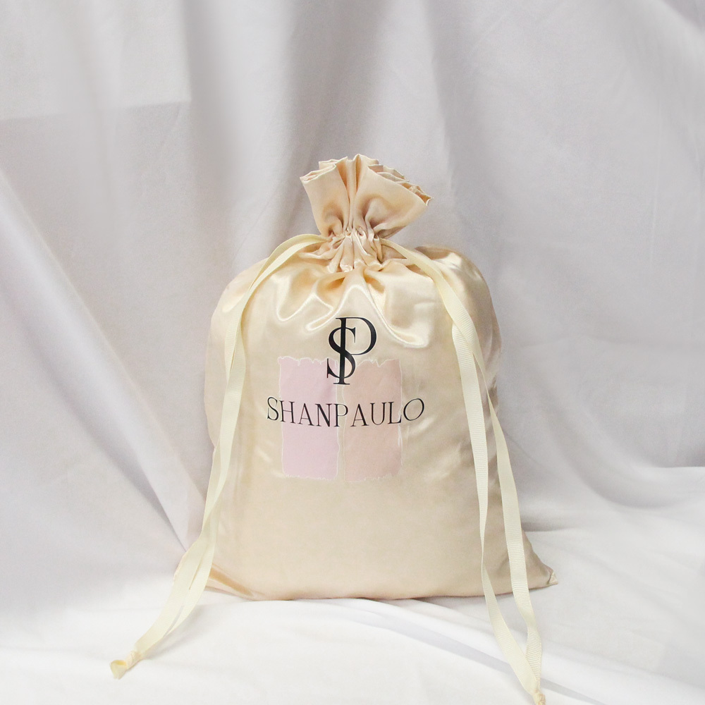 Custom Drawstring Silk Wig Bag Hair Packaging Luxury Jewelry Satin Bags With Logo High Quality Dust Bag For Shoes