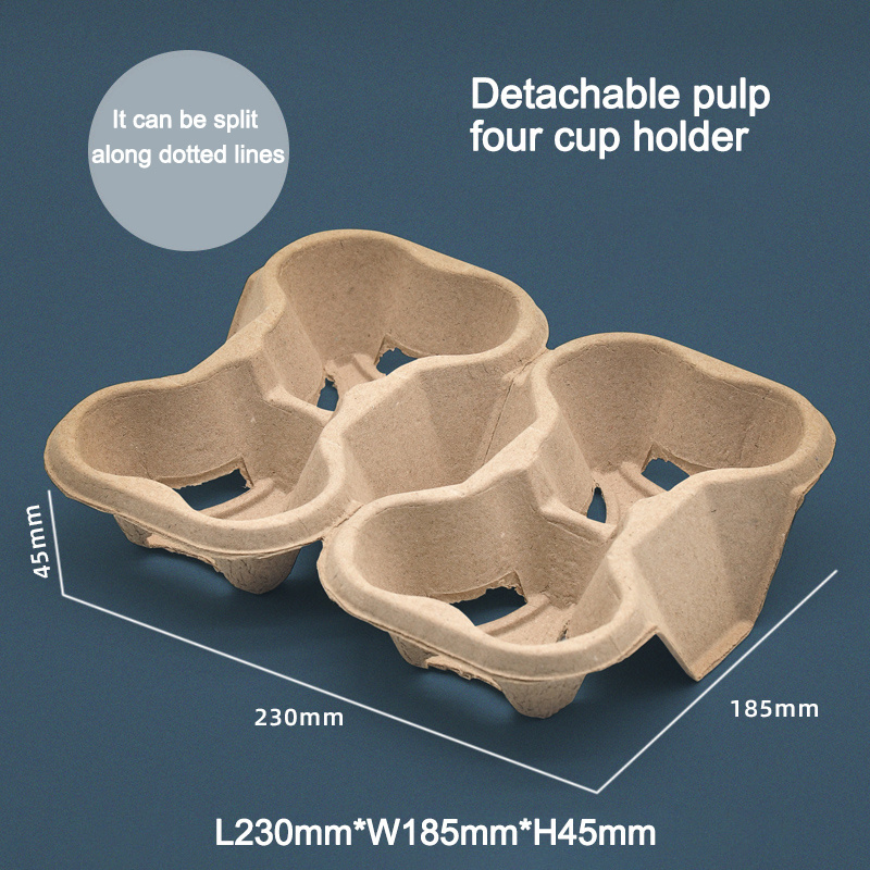 Reusable Cup Carrier Coffee Tea Hot Drink Paper Pulp Cup Holder 4 Cup Takeaway Carrier