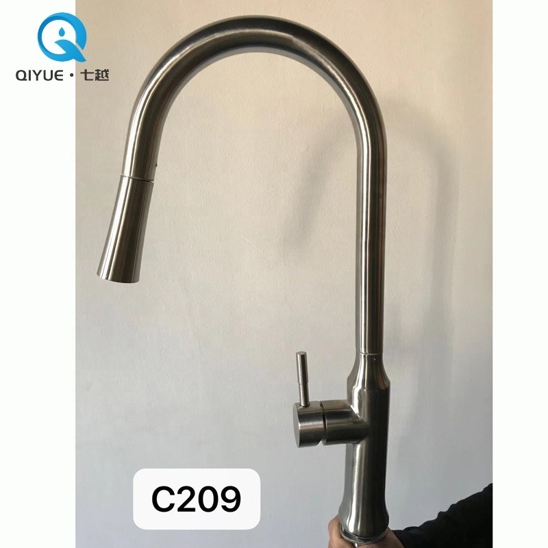 One handle brushed nickel stainless steel 304 kitchen sink mixer faucet tap with pull out spray