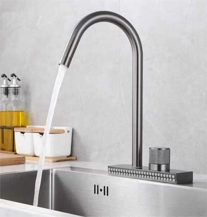 2023 Modern household single handle hot and cold water kitchen faucet gun gray swivel vessel faucet