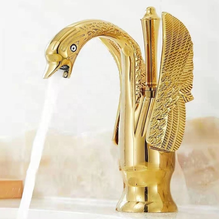 Factory supplier modern single lever brass quality animal shape gold polishing bathroom basin sink mixer faucet tap