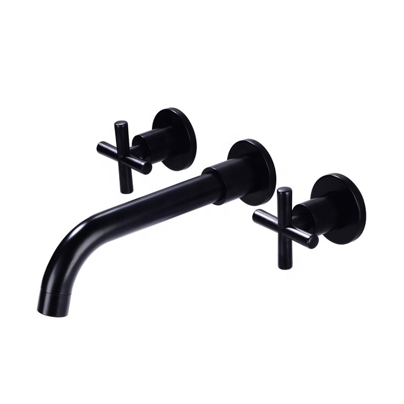 Modern wall mounted two handle matte black copper vanity faucet