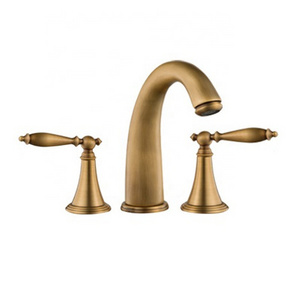 8 Inch European design artistic double handle 3 hole antique brass wash basin mixer brass faucet