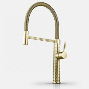 2023 Modern European gold plated luxury brass single lever spring kitchen sink faucet