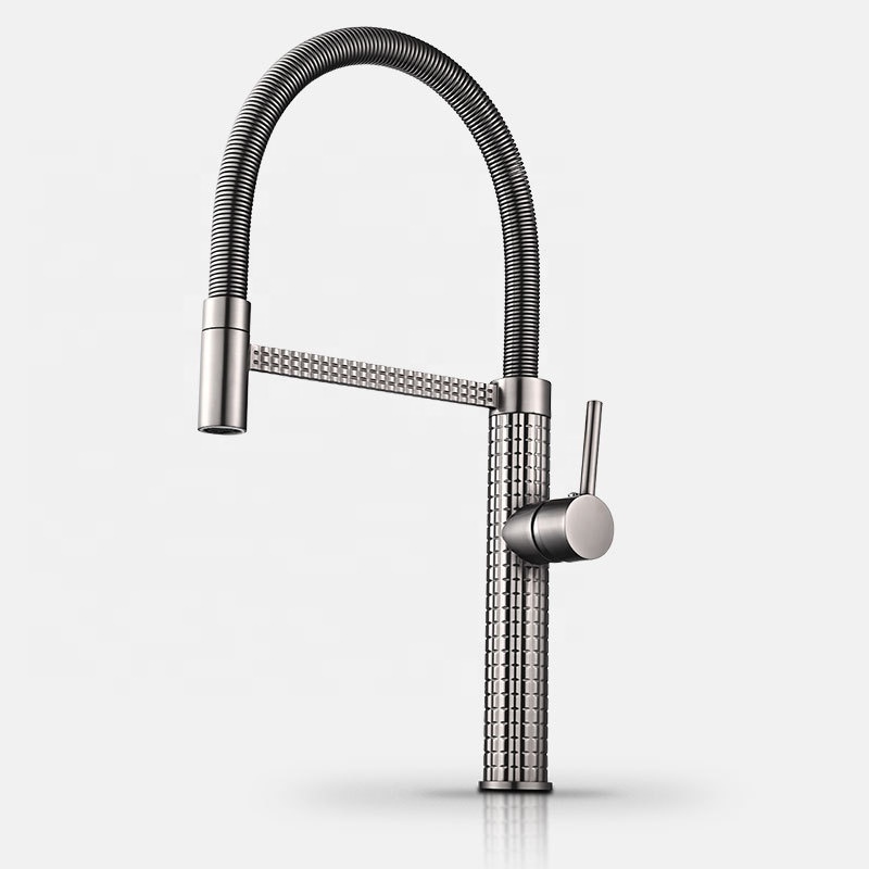 2023 Modern European gold plated luxury brass single lever spring kitchen sink faucet