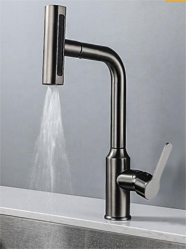 2023 Smart High-End Gun Gray Single Handle Copper Flying Waterfall Kitchen Sink Faucet