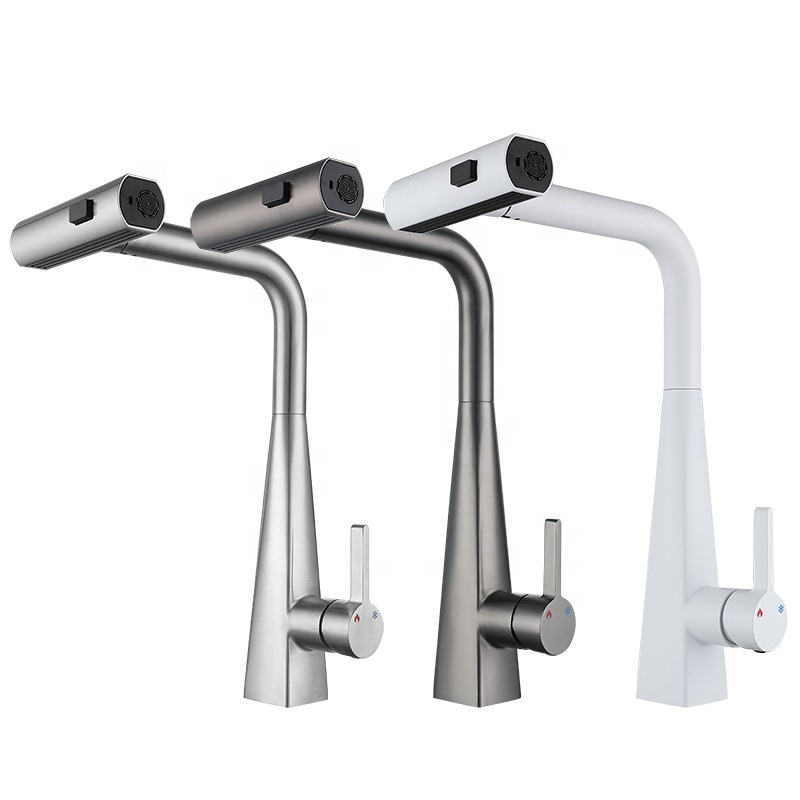 2024 New design pull out 304 stainless steel nickel brushed flying rain smart kitchen mixer faucet