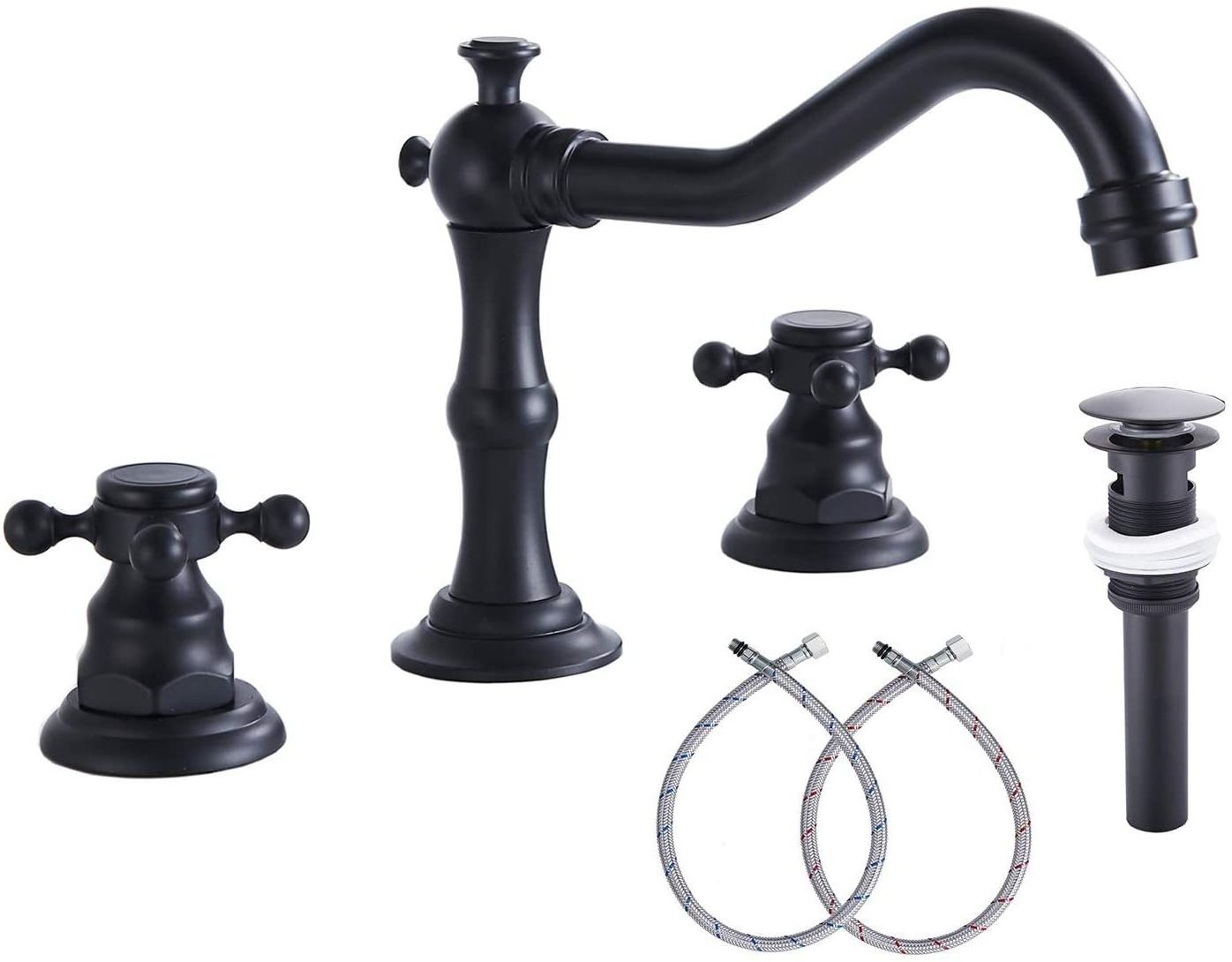 Matte Black Bathroom Lavatory Faucet Vanity Faucets 3-Hole 8 Inch Bathroom Basin Mixer