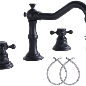 Matte Black Bathroom Lavatory Faucet Vanity Faucets 3-Hole 8 Inch Bathroom Basin Mixer