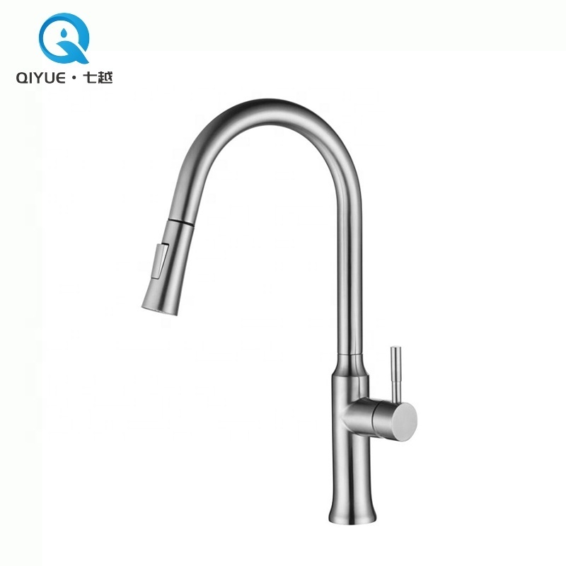 One handle brushed nickel stainless steel 304 kitchen sink mixer faucet tap with pull out spray