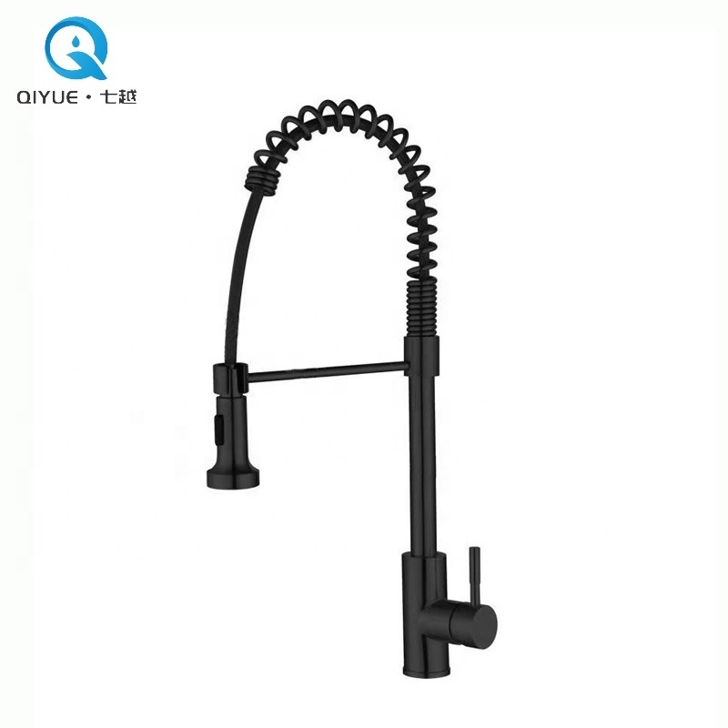 Modern deck mounted stainless steel 304 brushed nickel spring kitchen mixer faucet tap with pull out sprayer