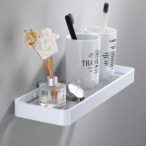 Aluminum white black color wall mounted bathroom corner shower shelf holder with tempered glass