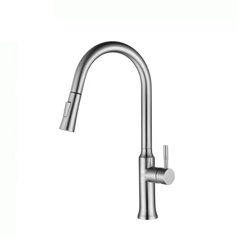 One handle brushed nickel stainless steel 304 kitchen sink mixer faucet tap with pull out spray