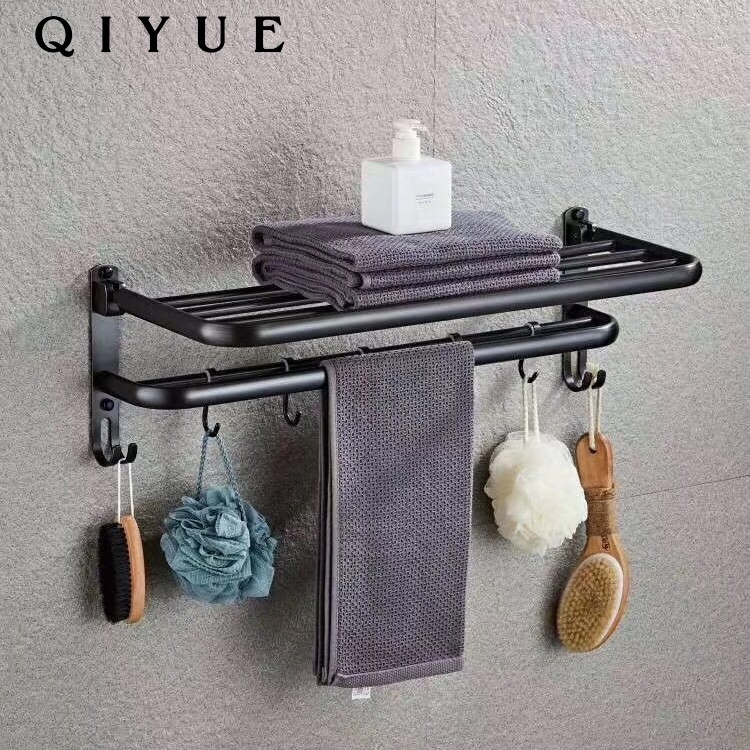 New modern bathroom accessories brass quality wall mounted black color orb finished folding towel rack