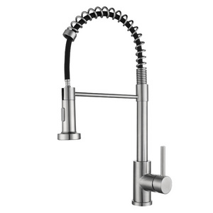 Competitive price brush nickel color stainless steel 304 deck mounted single hole pull down faucet for kitchen sink