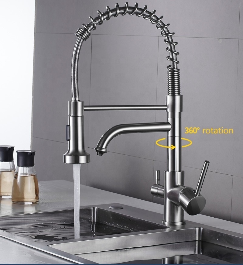 Modern new design brushed nickel brass kitchen sink single handle 3 way pull out faucet