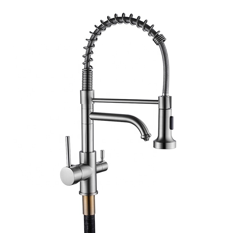 Modern new design brushed nickel brass kitchen sink single handle 3 way pull out faucet