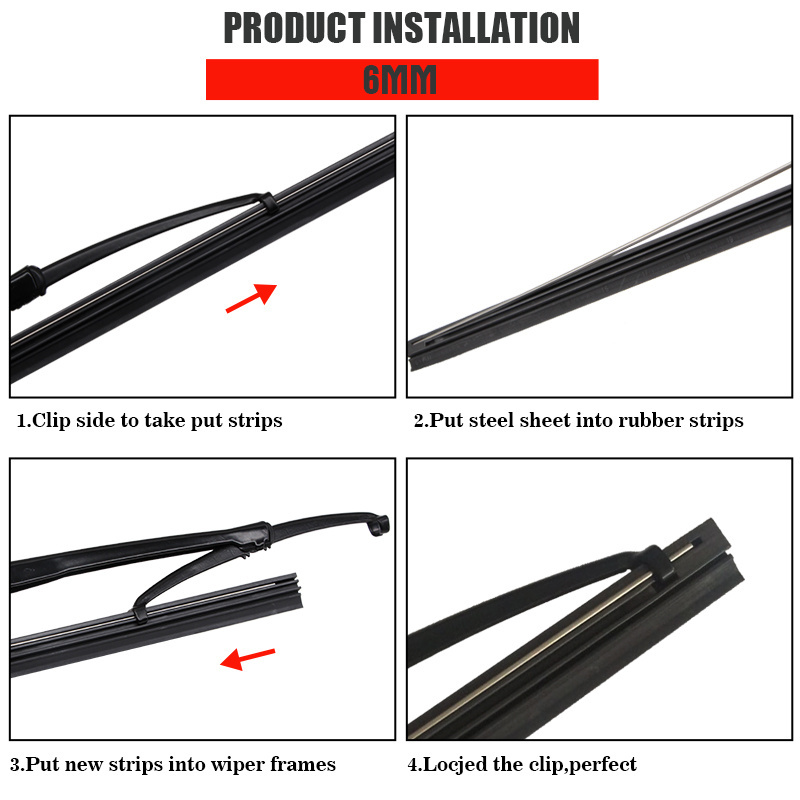 Tiktok Hot Sell 14-28 inch High Quality Materials Natural Rubber Optimal Wiping Performance 6mm Wiper Blade Rubber Refill