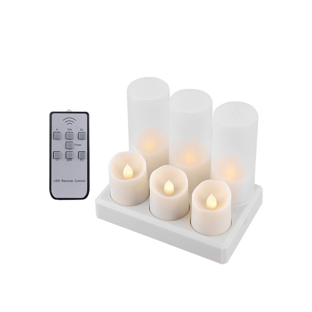 6pcs Flameless Flickering Rechargeable LED Tea Lights Candles with Remote & Timer, Warm White Including Charging Holder