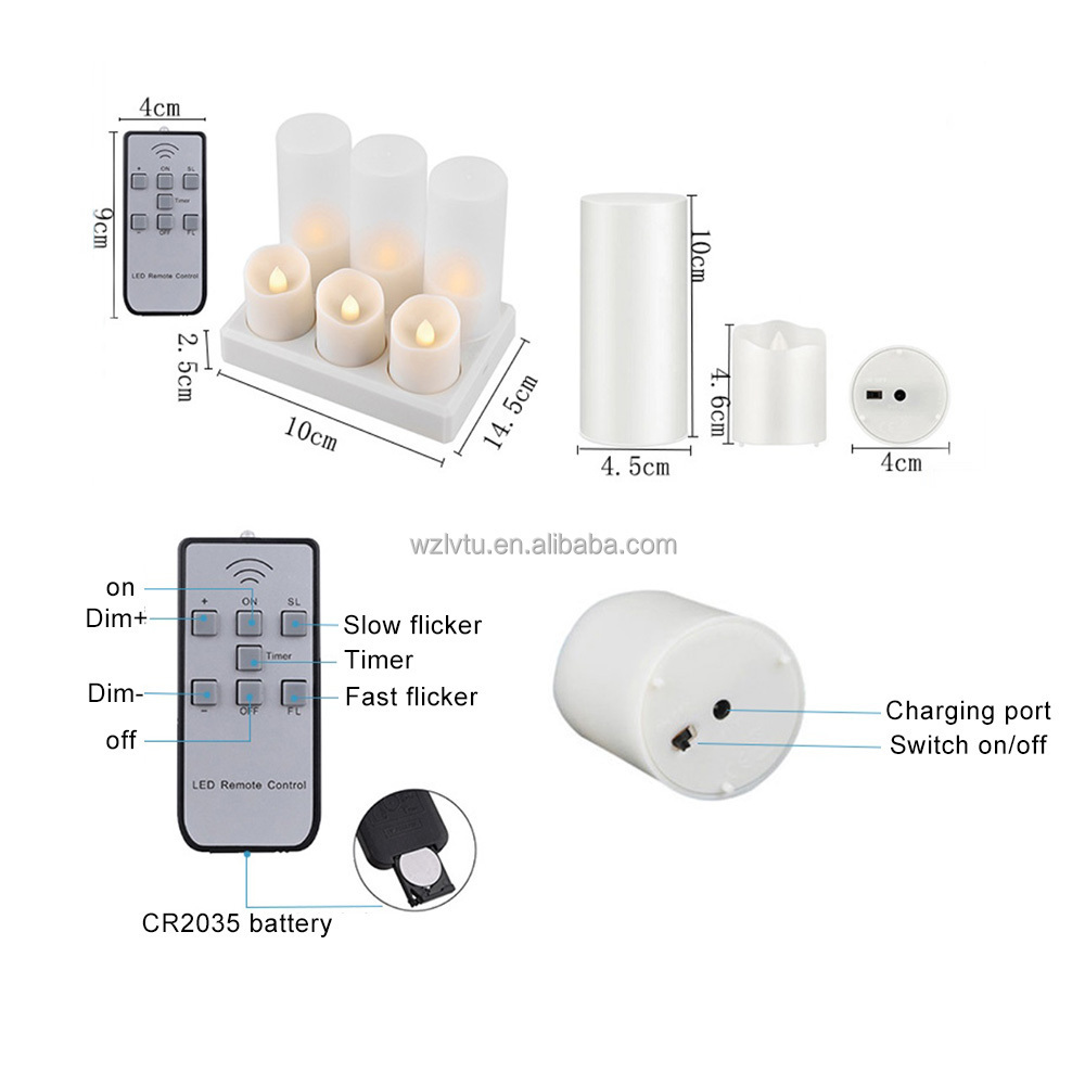 6pcs Flameless Flickering Rechargeable LED Tea Lights Candles with Remote & Timer, Warm White Including Charging Holder