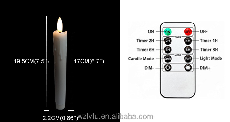 7.5Inch Flameless Flickering White/Ivory 3D Wick Dripping LED Taper Candles with Remote, Timer, Battery Operated for Home Decor